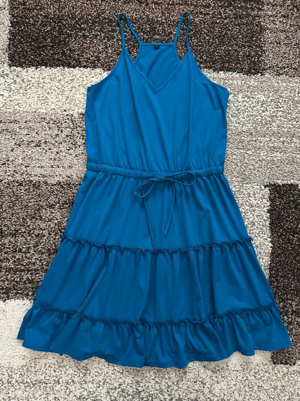NEWSHOWS (L) Peacock Blue Ruffle Sun Dress A-Line Sundress Drawstring Strappy